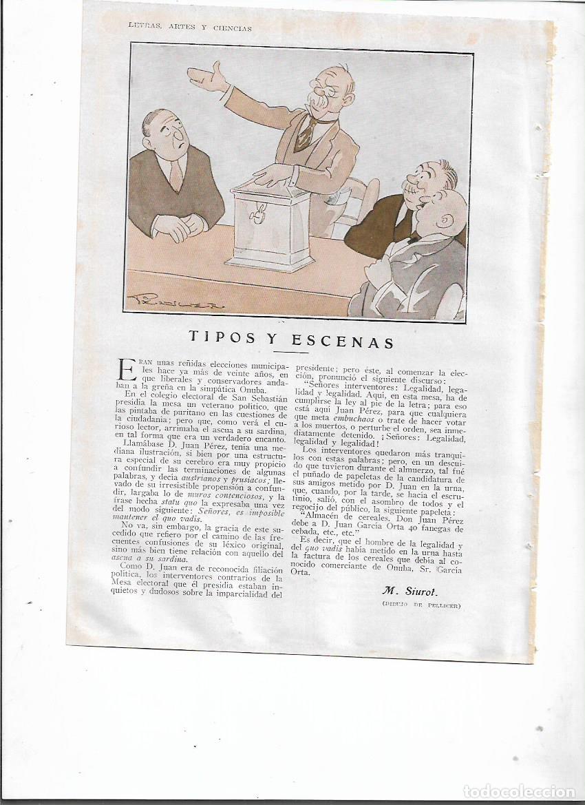 Collecting paper: A&Ntilde;O 1929 RECORTE PRENSA RELATO TIPOS Y ESCENAS ELECCIONES INTERVENTOR POR SIUROT DIBUJO PELLICER