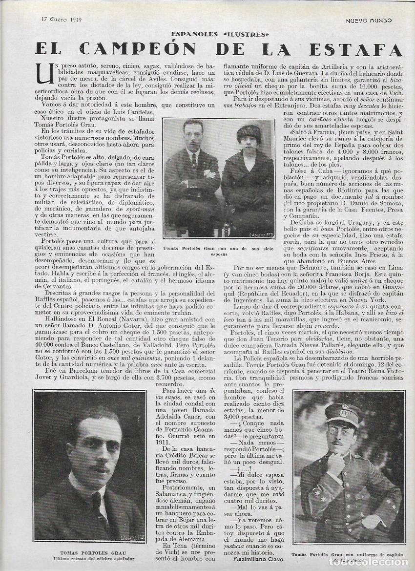 Sammelleidenschaft Papier: A&Ntilde;O 1919 RECORTE PRENSA TOMAS PORTOLES GRAU ESTAFADOR DINERO PRESO CARCEL DE AVILES