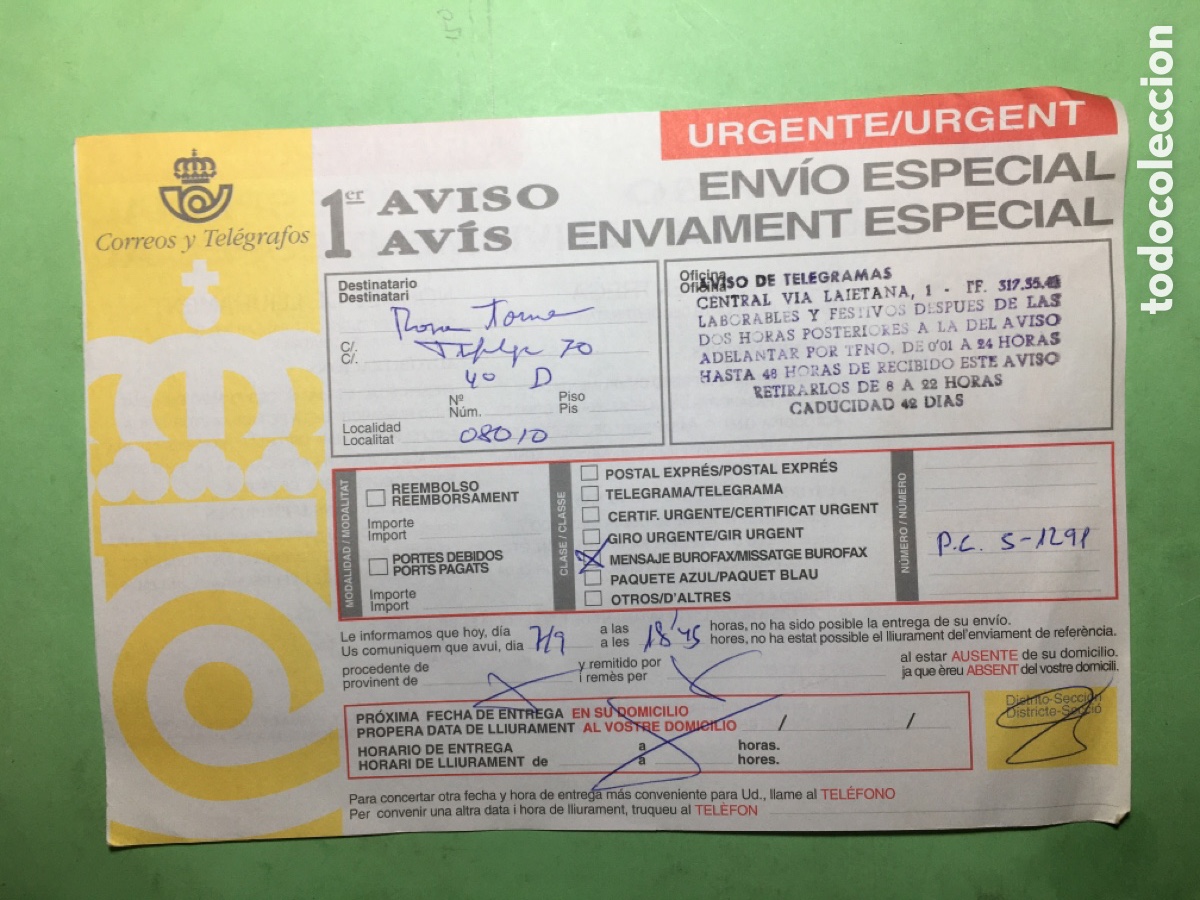 Coleccionismo: 1997 circa LOTE 5 AVIS ARRIBADA CORREUS en castellano y catal&agrave;