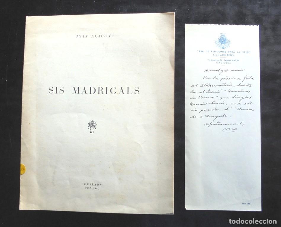 Coleccionismo: Sis madrigals Joan Llacuna 1937-1940 Igualada + Nota manuscrita sobre Aurora de l&rsquo;Aragall