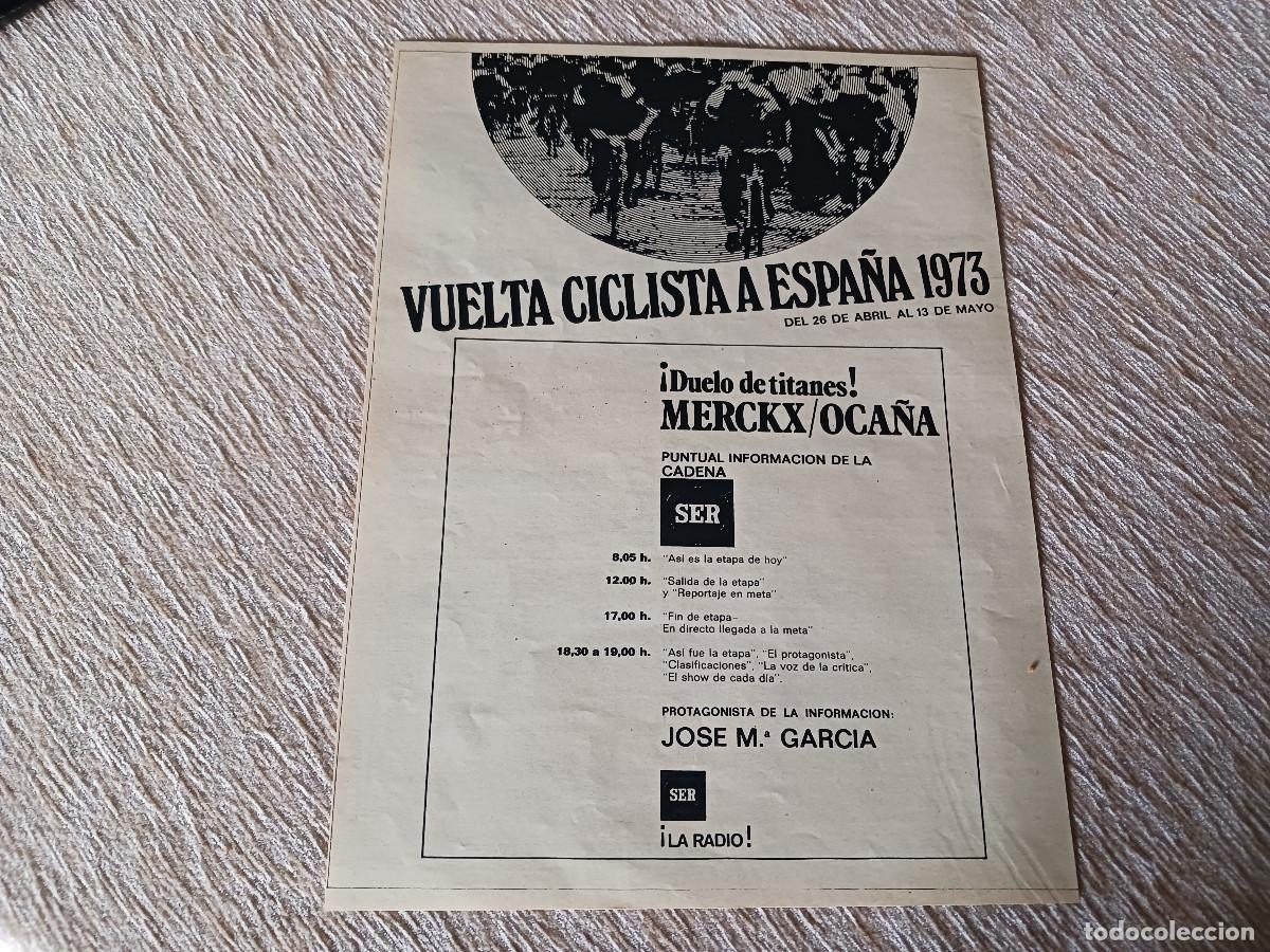 Coleccionismo: lamina anuncio de cadena ser, vuelta ciclista 1973, duelo merckx - oca&ntilde;a