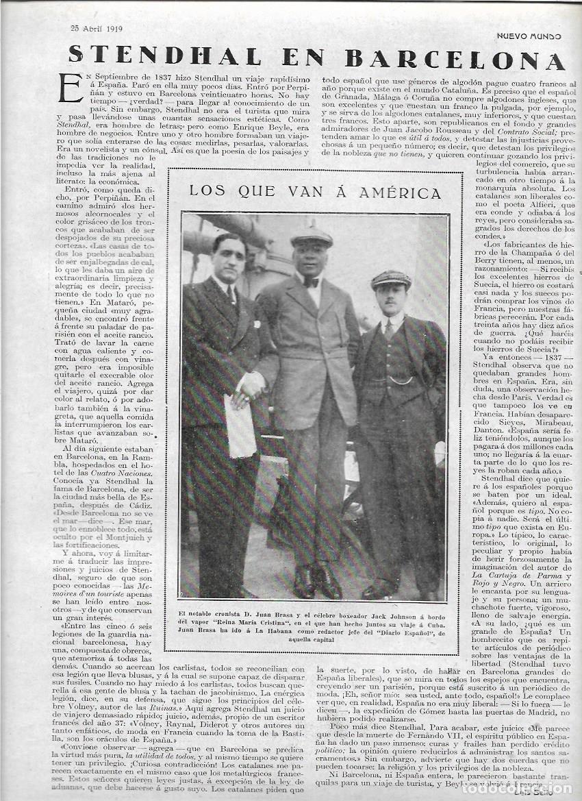 Coleccionismo: A&Ntilde;O 1919 RECORTE PRENSA STENDHAL EN BARCELONA POR LUIS BELLO