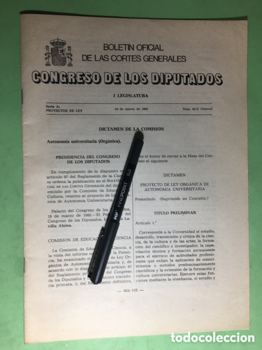 Coleccionismo: 1982 BOLET&Iacute;N OFICIAL DE LAS CORTES GENERALES CONGRESO DE LOS DIPUTADOS 1&ordf; LEGISLATURA 99-II