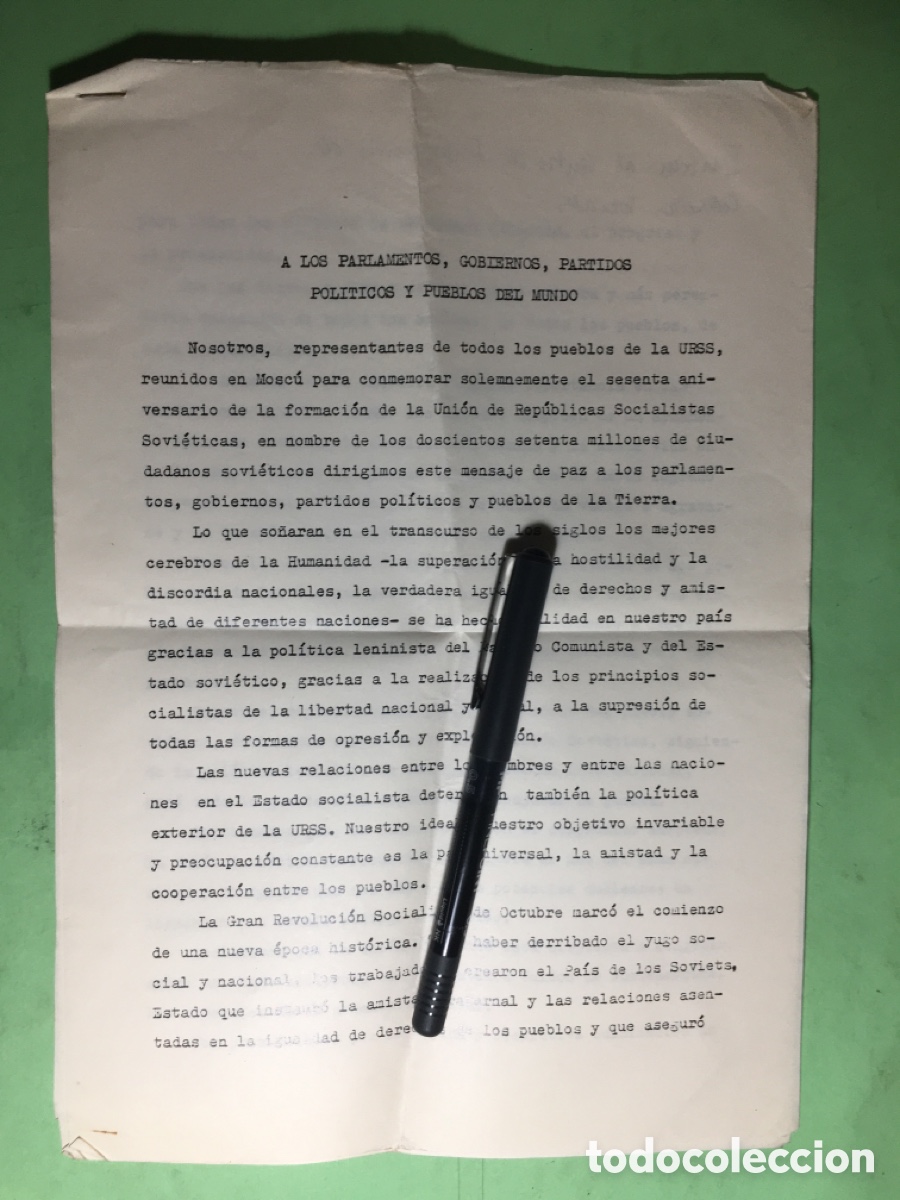 Coleccionismo: 1977&rsquo;s ca. COMUNICADO DEL SOVIET SUPREMO Y COMIT&Eacute; CENTRAL PARTIDO COMUNISTA DE LA U.R.S.S.
