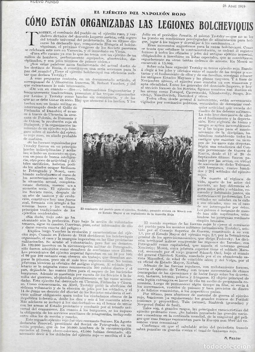 Coleccionismo: A&Ntilde;O 1919 RECORTE PRENSA EJERCITO RUSO ORGANIZACION DE LA LEGION BOLCHEVIQUE TROTSKY EJERCITO ROJO