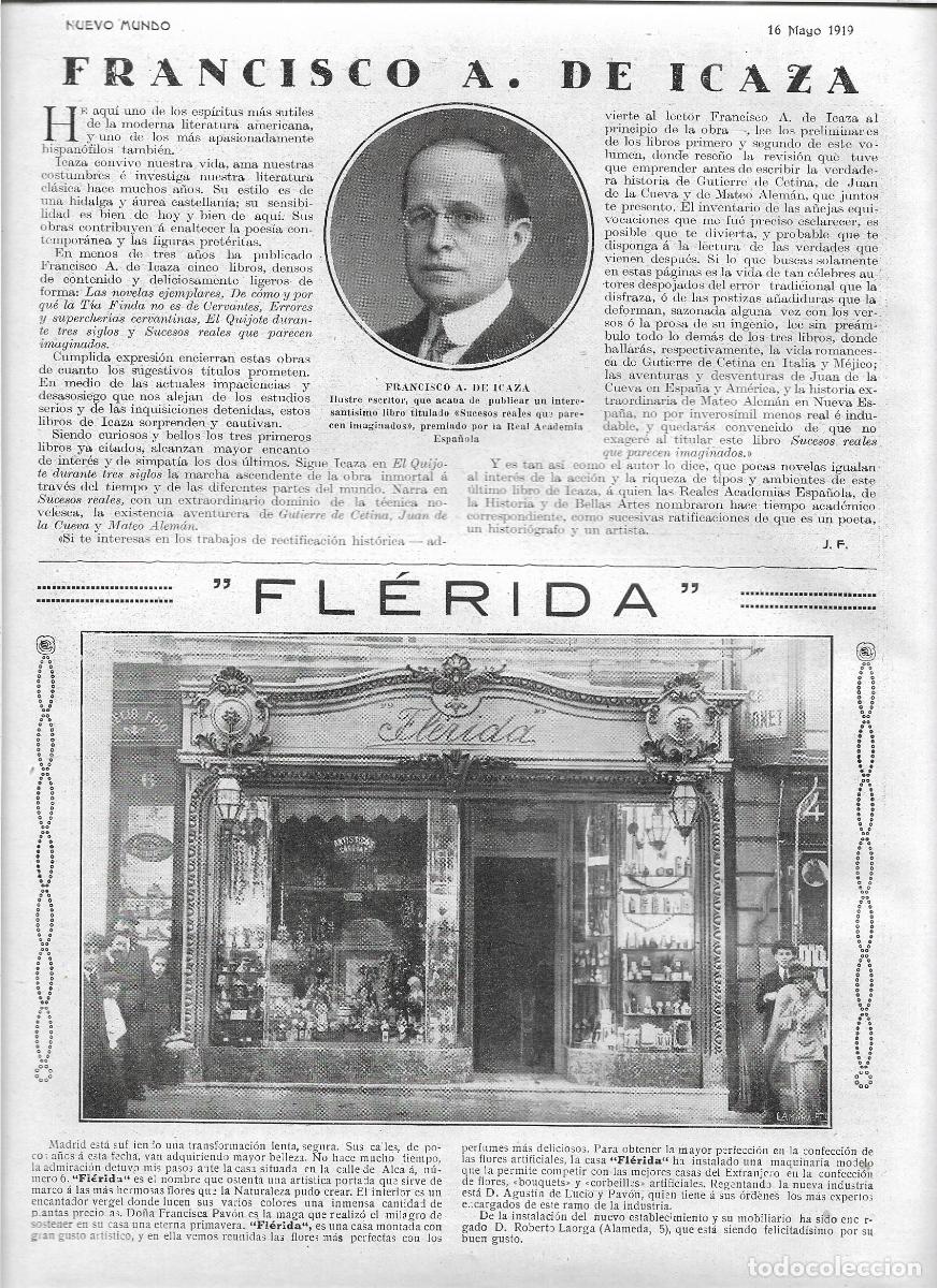 Coleccionismo: A&Ntilde;O 1919 RECORTE PRENSA FRANCISCO DE ICAZA ESCRITOR SUCESOS REALES QUE PARECEN IMAGINADOS PREMIO