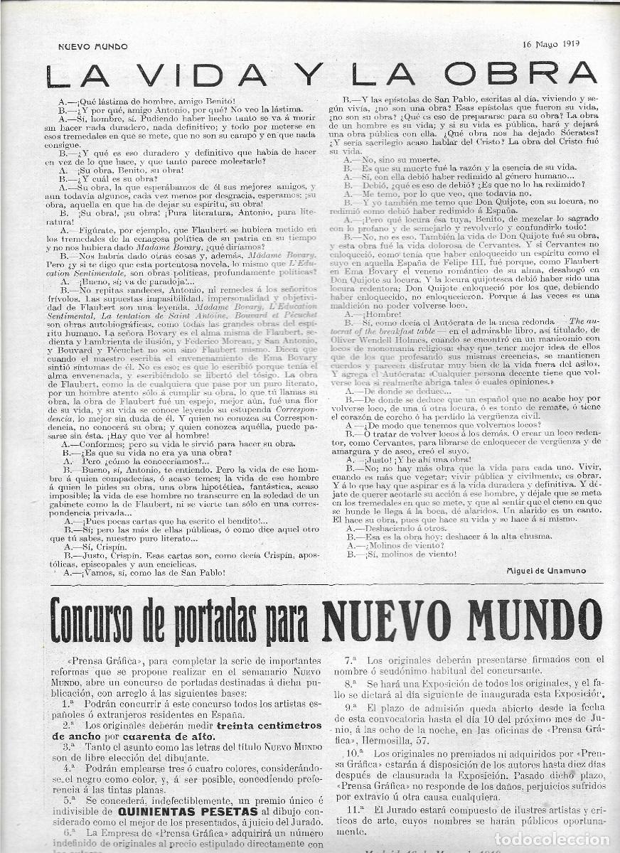 Coleccionismo: A&Ntilde;O 1919 RECORTE PRENSA RELATO LA VIDA Y LA OBRA POR MIGUEL DE UNAMUNO
