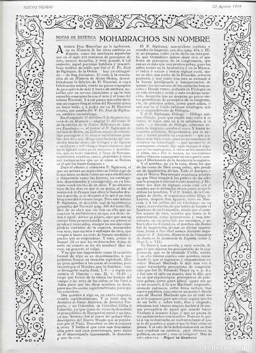 Coleccionismo: A&Ntilde;O 1919 RECORTE PRENSA MOHARRACHOS SIN NOMBRE POR MIGUEL DE UNAMUNO