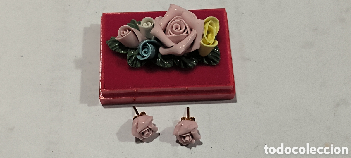 Coleccionismo: BROCHE Y PENDIENTES PORCELANA VINTAGE