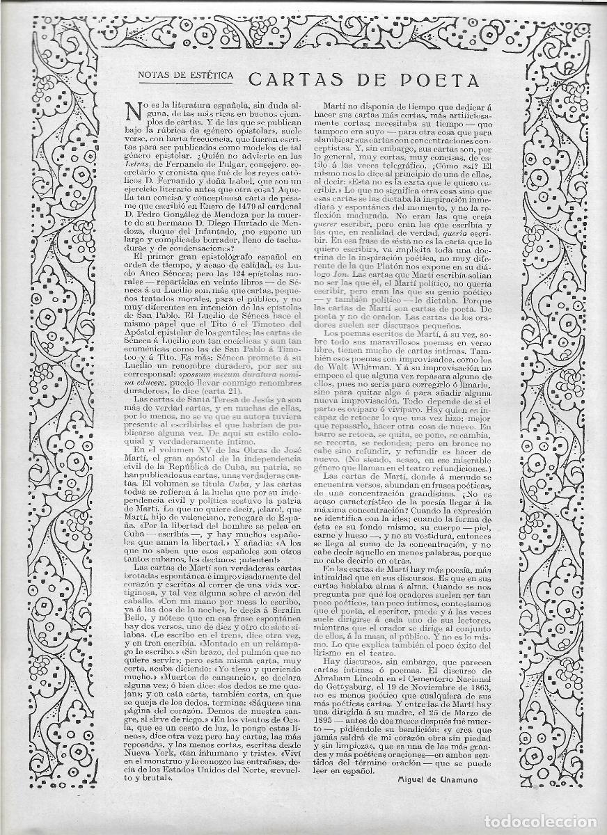 Coleccionismo: A&Ntilde;O 1919 RECORTE PRENSA CARTAS DE UN POETA POR MIGUEL DE UNAMUNO