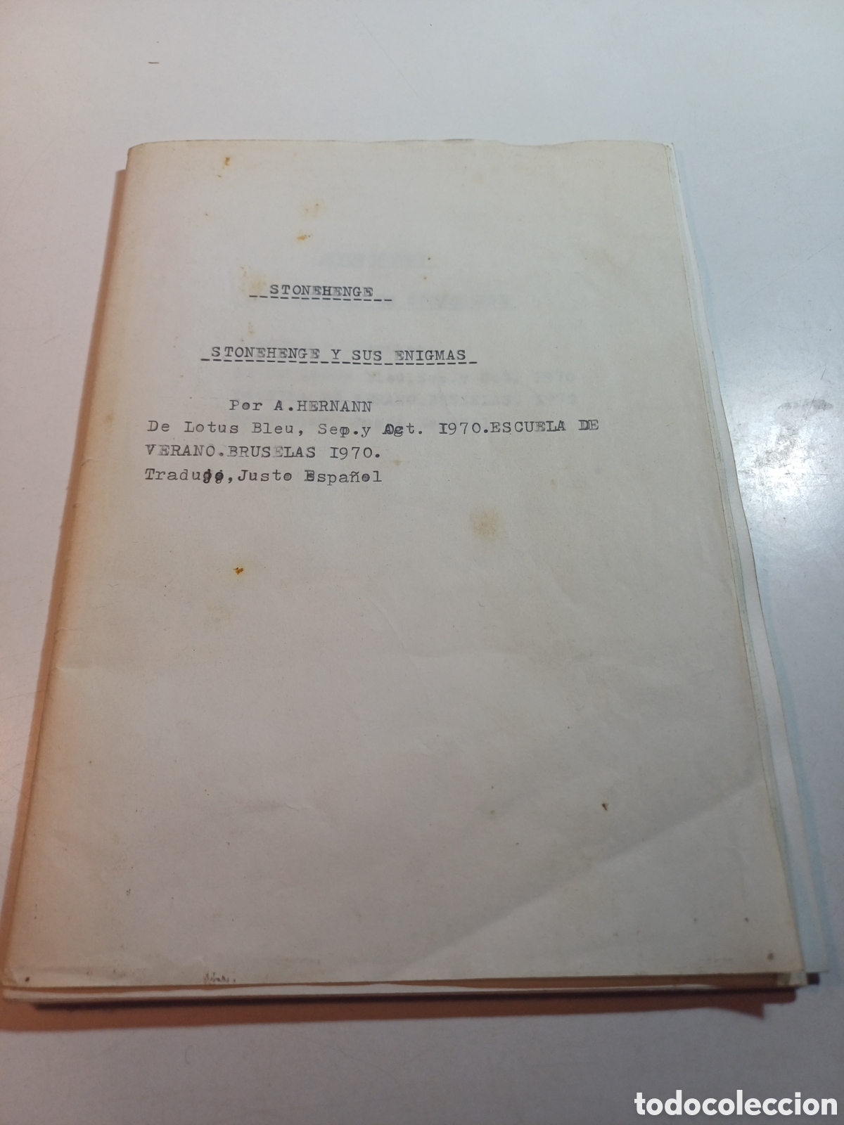 Coleccionismo: Panfleto Stonehenge y sus enigmas A. Hernann de le Lotus Bleu sept y oct 1970 escuela de verano Brus