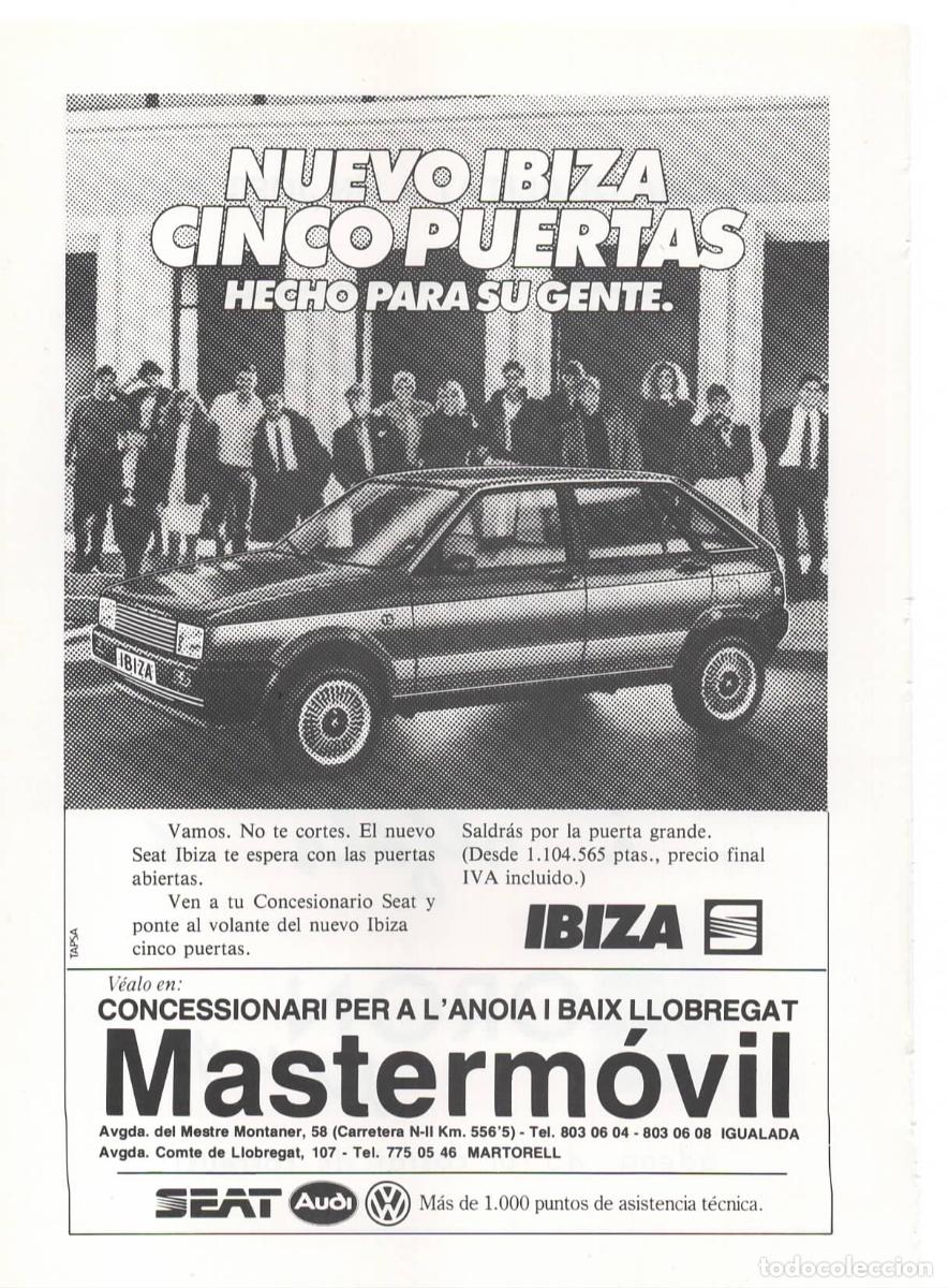 Coleccionismo: PAGINA PROGRAMA FIESTA MAYOR IGUALADA-ANUNCIO SEAT IBIZA