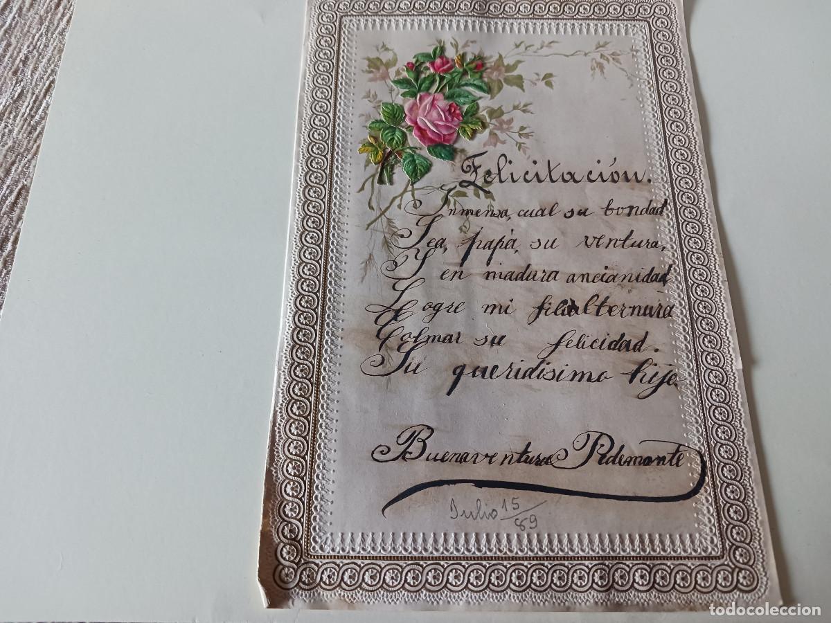 Coleccionismo: lamina felicitacion al padre, firma buenaventura pedemonte 1889
