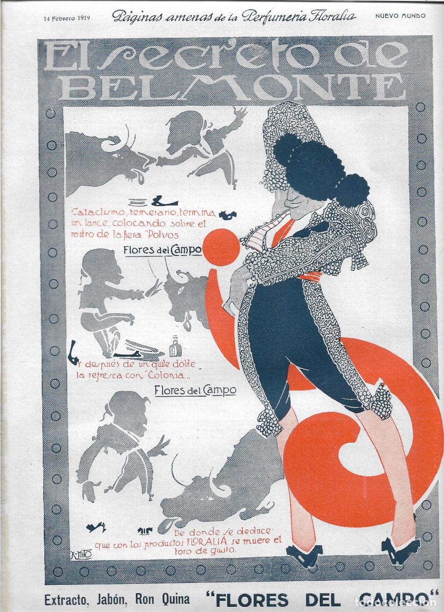 Collectionnisme: A&Ntilde;O 1919 RECORTE PRENSA PAGINAS AMENAS PERFUMERIA FLORALIA PUBLICIDAD TORERO BELMONTE DIBUJO K-HITO