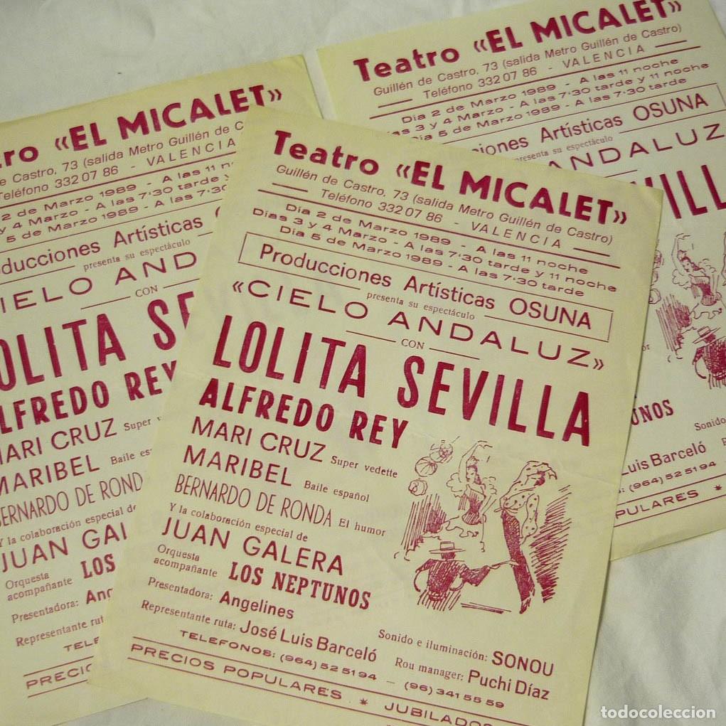 Coleccionismo: 3 programas iguales Teatro El Micalet Lolita Sevilla Valencia 1989