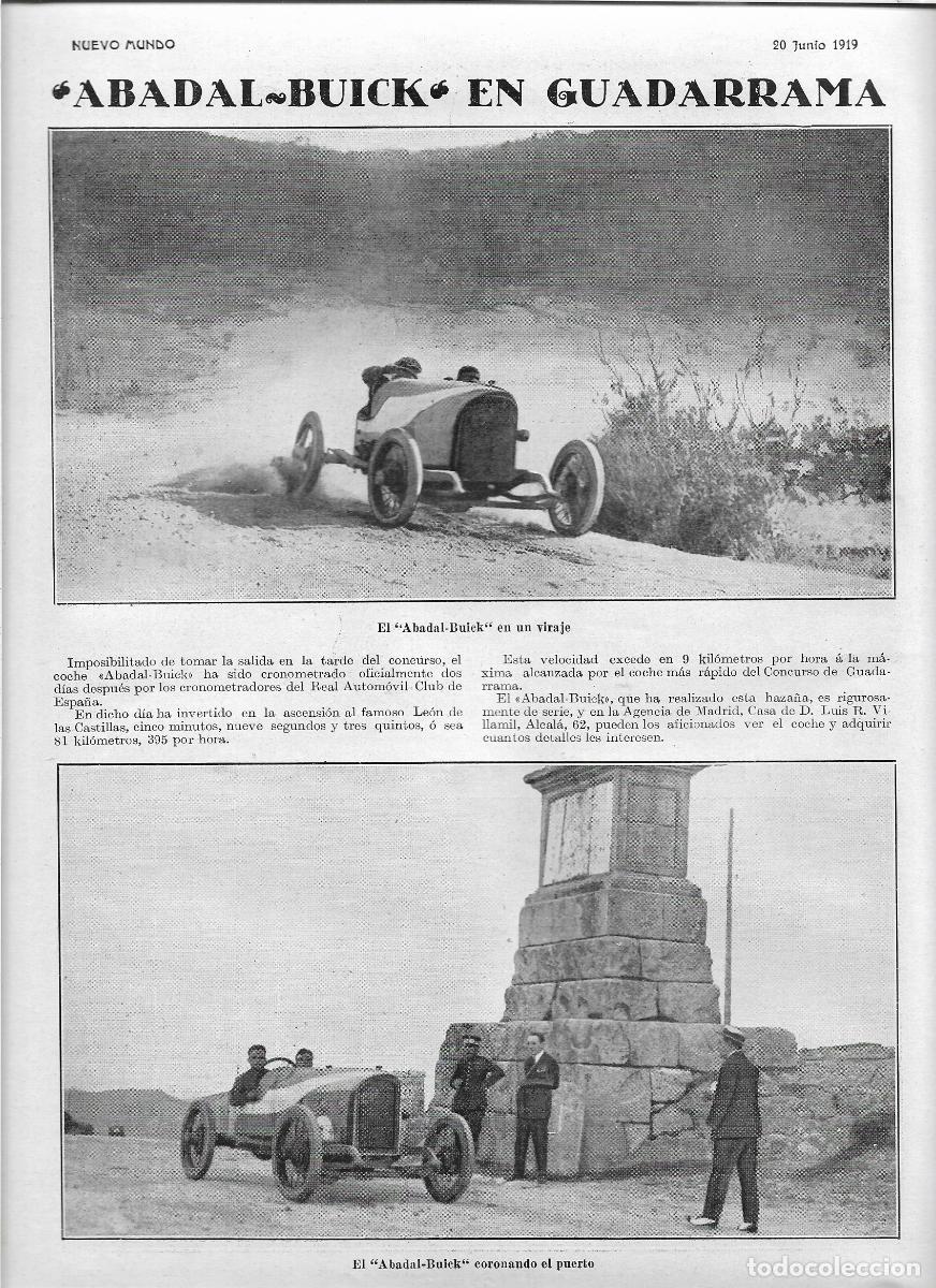 Coleccionismo: A&Ntilde;O 1919 RECORTE PRENSA AUTOMOVILISMO GUADARRAMA ABADAL BUICK COCHE MAS RAPIDO