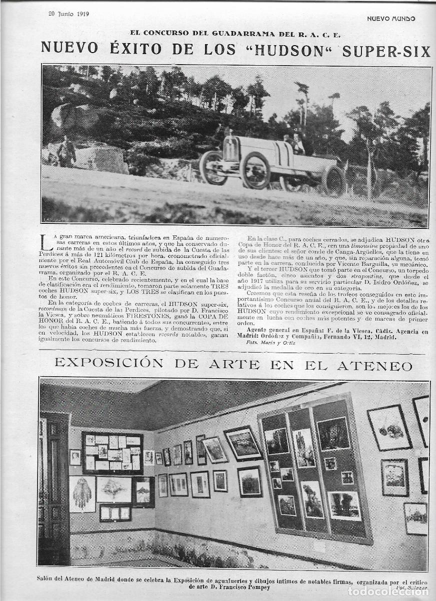 Collectionnisme: A&Ntilde;O 1919 RECORTE PRENSA AUTOMOVILISMO GUADARRAMA EXITO COCHE HUDSON SUPER SIX