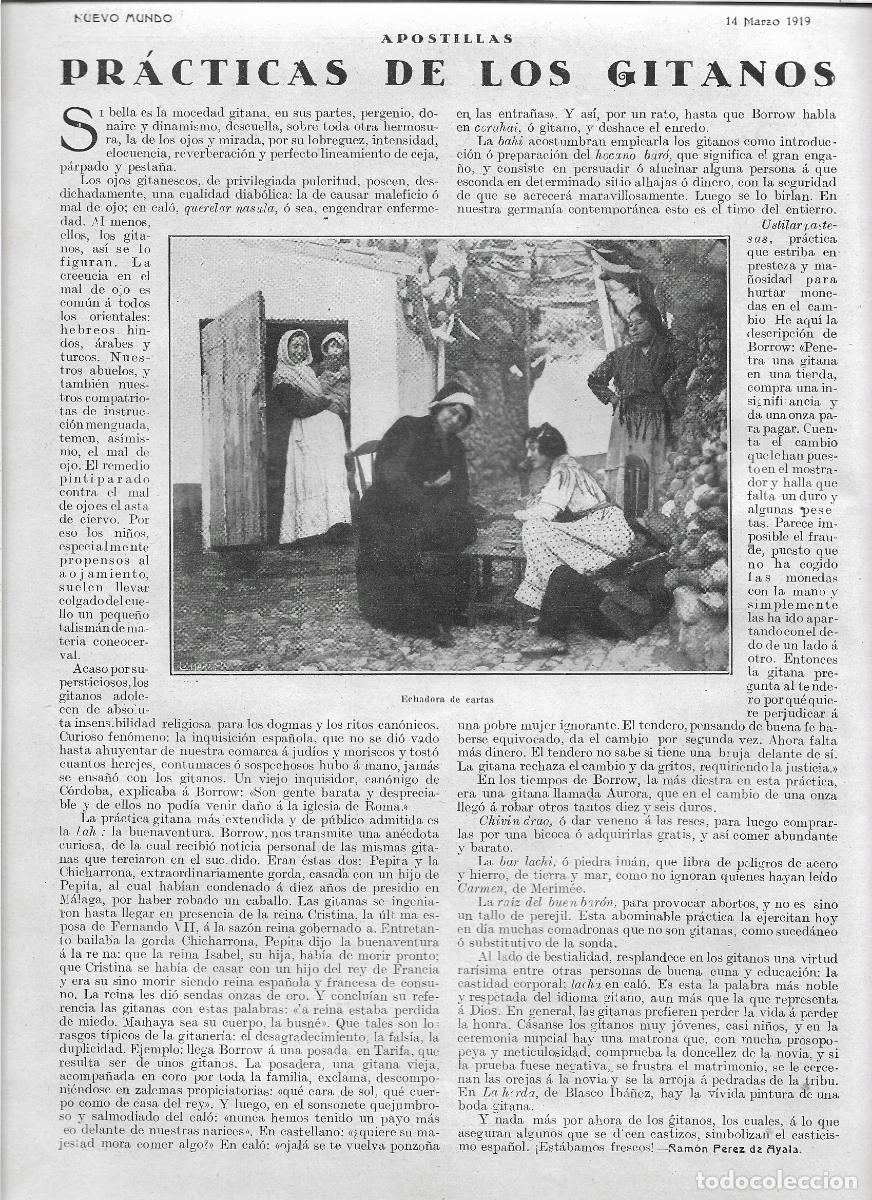 Collecting paper: A&Ntilde;O 1919 RECORTE PRENSA PRACTICAS DE LOS GITANOS ECHADORA DE CARTAS