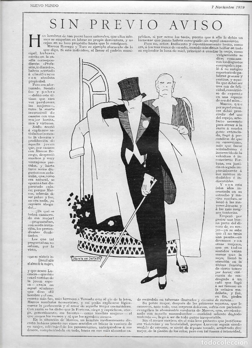 Coleccionismo: A&Ntilde;O 1919 RECORTE PRENS RELATO CORTO SIN PREVIO AVISO FRANCISCO FLORES GARCIA DIBUJO VARELA DE SEIJAS