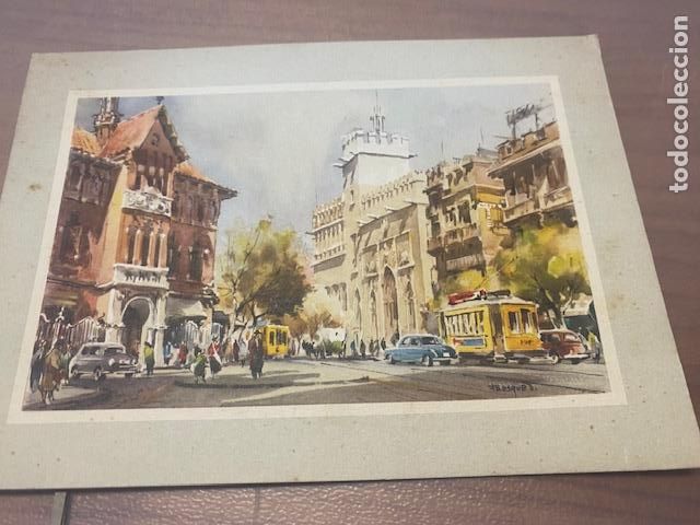 Coleccionismo: Valencia. Plaza del Mercado. La Lonja. Dibujo Fresquet. 16 x 11.5 cm. Targeton de felicitacion doble