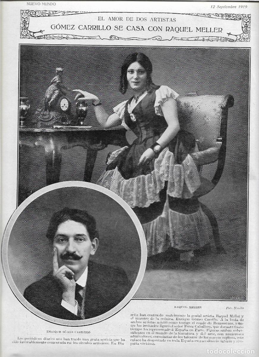 Coleccionismo: A&Ntilde;O 1919 RECORTE PRENSA RAQUEL MELLER NOTICIA BODA CON GOMEZ CARRILLO AMOR ENTRE DOS ARTISTAS