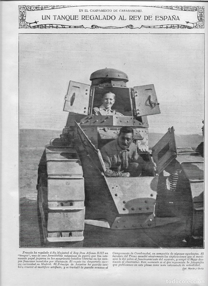 Collectionnisme: A&Ntilde;O 1919 RECORTE PRENSA CAMPAMENTO CARABANCHEL TANQUE REGALO REGALADO AL REY DE ESPA&Ntilde;A