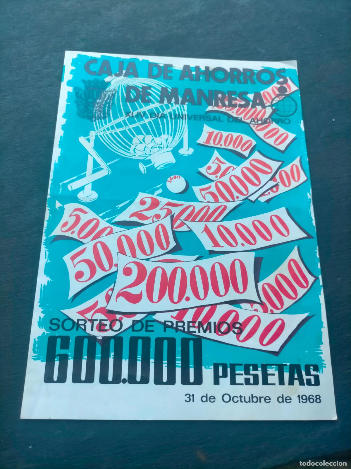 Coleccionismo: XLIV dia universal del ahorro caja de ahorros de Manresa sorteo de premios 1968