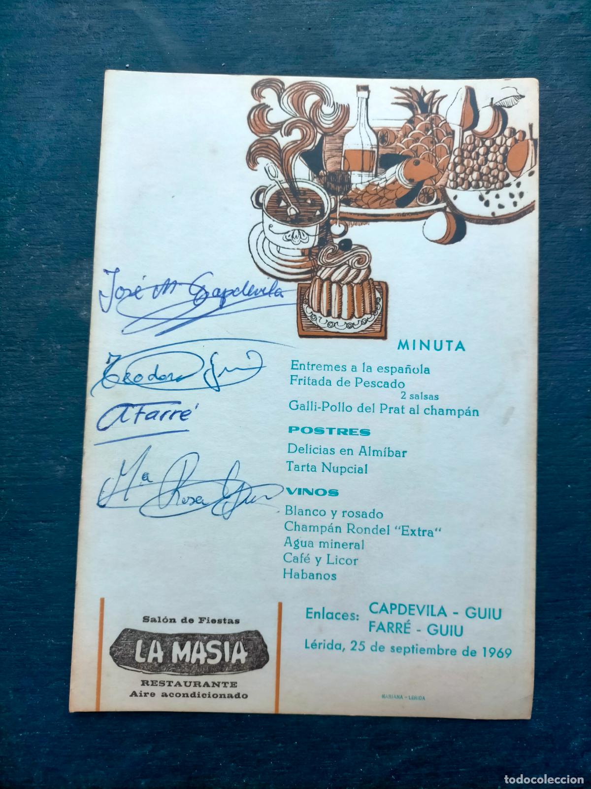 Coleccionismo: Carta firmada sal&oacute;n de fiestas la masia restaurante L&eacute;rida Lleida 1969 boda Capdevila Guiu Farr&eacute;