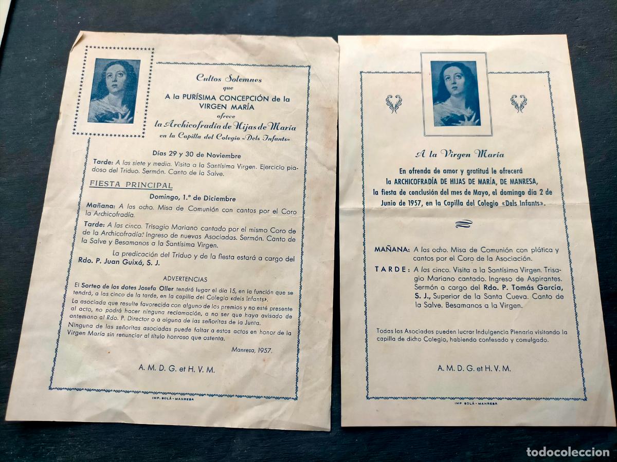 Coleccionismo: Manresa 1957 Cultos solemnes a la pur&iacute;sima Concepci&oacute;n de la Virgen Mar&iacute;a fiestas