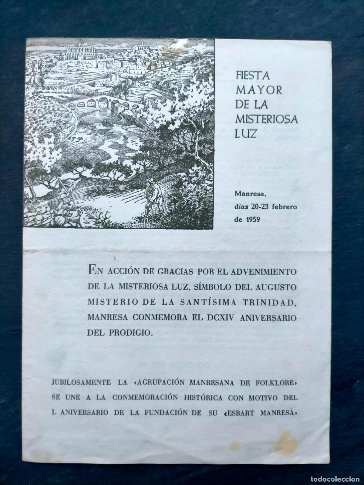 Colecionismo: Fiesta mayor de la misteriosa luz Manresa febrero 1959 agrupaci&oacute;n manresana librito esbart