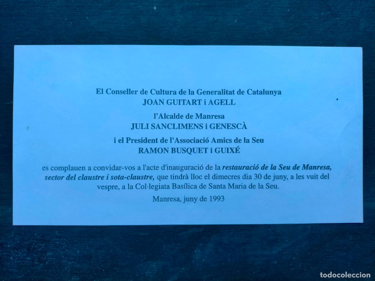 Colecionismo: Convit restauraci&oacute; de la Seu de Manresa sector del claustre i sota-claustre juny de 1993