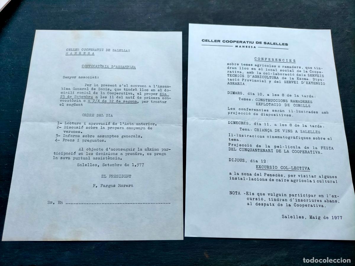 Collezionismo: Celler cooperatiu de Salelles Manresa conferencies assamblea Fargas Morera 1977
