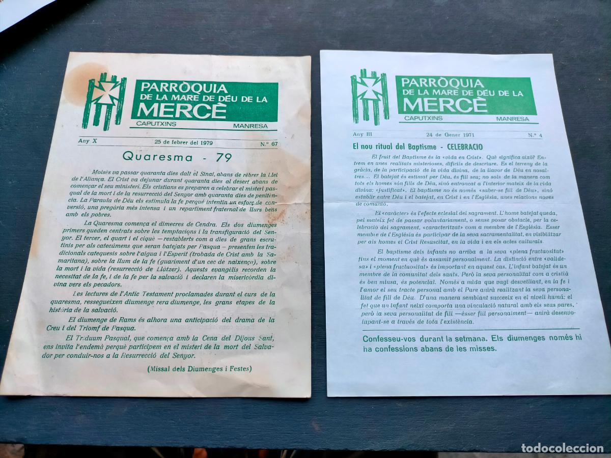Coleccionismo: Parr&ograve;quia de la mare de D&eacute;u de la Merc&egrave; a&ntilde;os 70 1971 1979 caputxins Manresa Quaresma baptisme