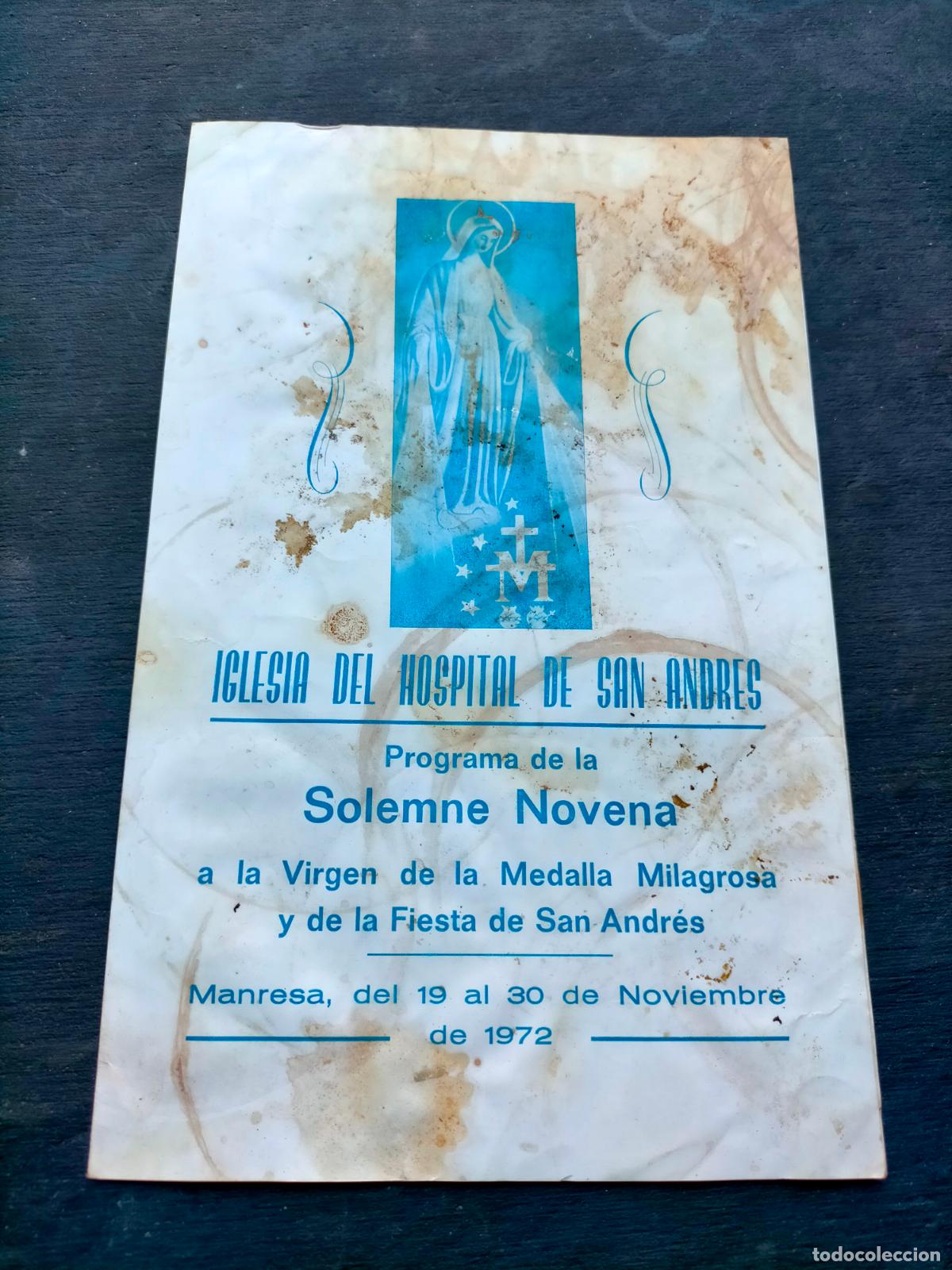 Coleccionismo: Iglesia del hospital San Andr&eacute;s programa novena Virgen de la Medalla Milagrosa Manresa 1972