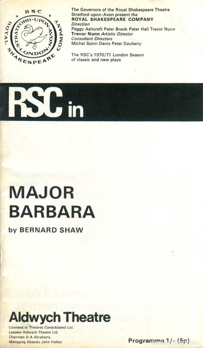 Coleccionismo: Major Barbara, by Bernard Shawe. Dir. Clifford Williams (Royal Shakespeare Company. 1970)