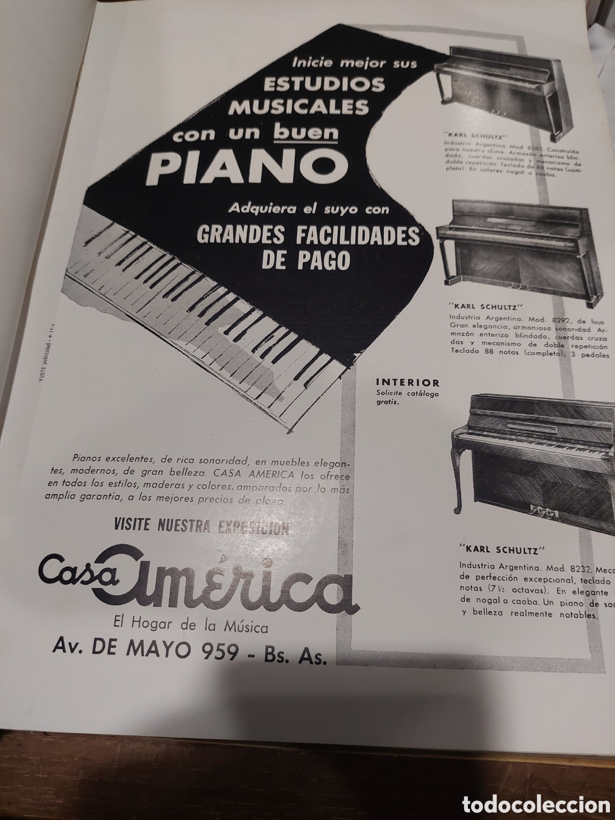 Collezionismo: Publicidad pianos casa Am&eacute;rica 30x22