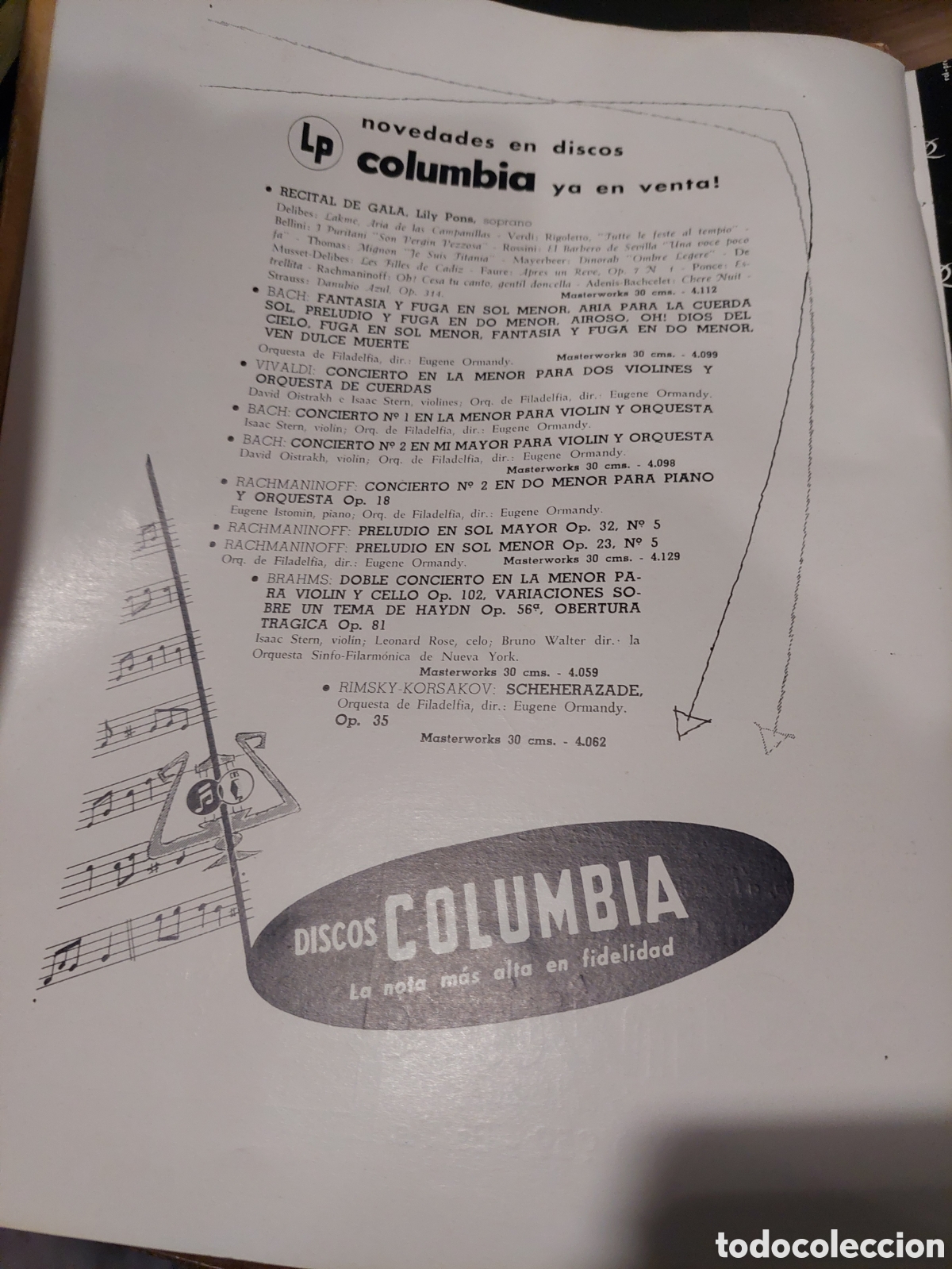 Collezionismo: L&aacute;mina publicidad 39x22 discos Colombia