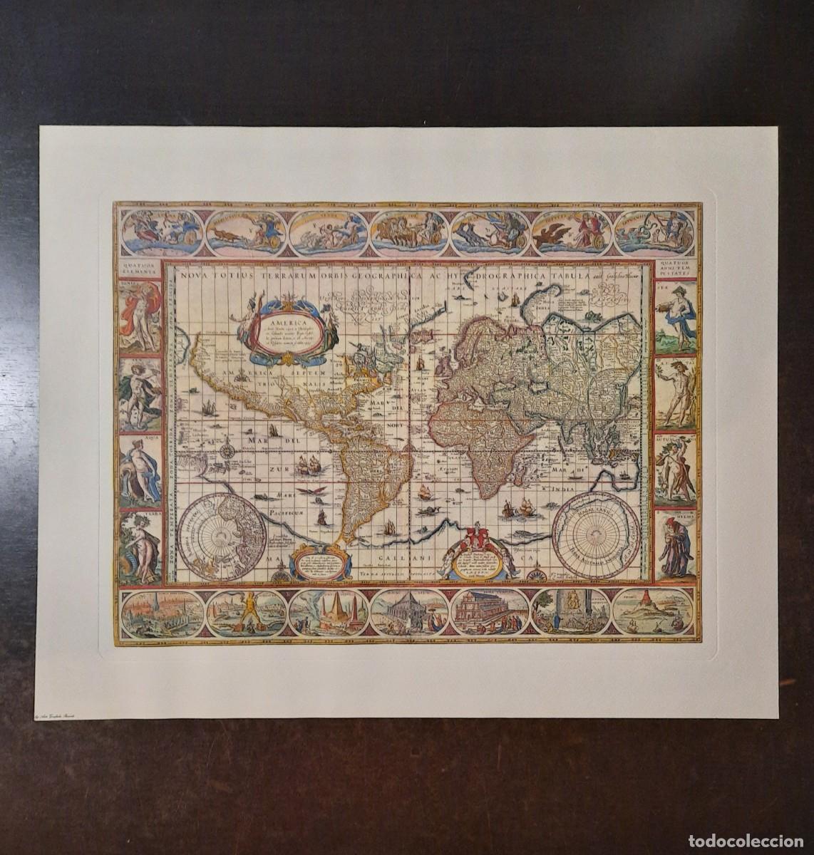 Coleccionismo: Gran lamina de calidad Orbis Terrarum antiguo mapa mundi, 62 x 50 cm