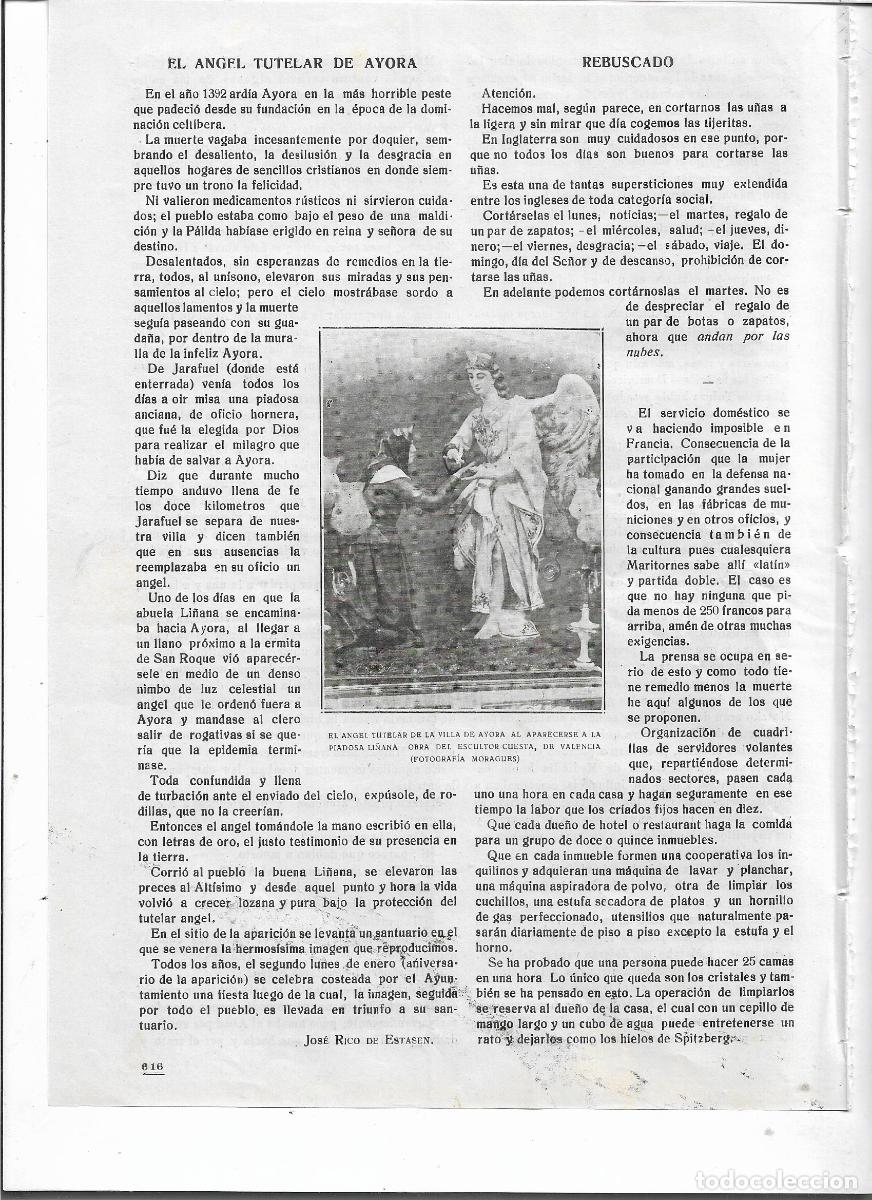 Collectionnisme: A&Ntilde;O 1920 RECORTE PRENSA EL SANTO ANGEL TUTELAR DE AYORA ESCULTURA OBRA ESCULTOR CUESTA DE VALENCIA