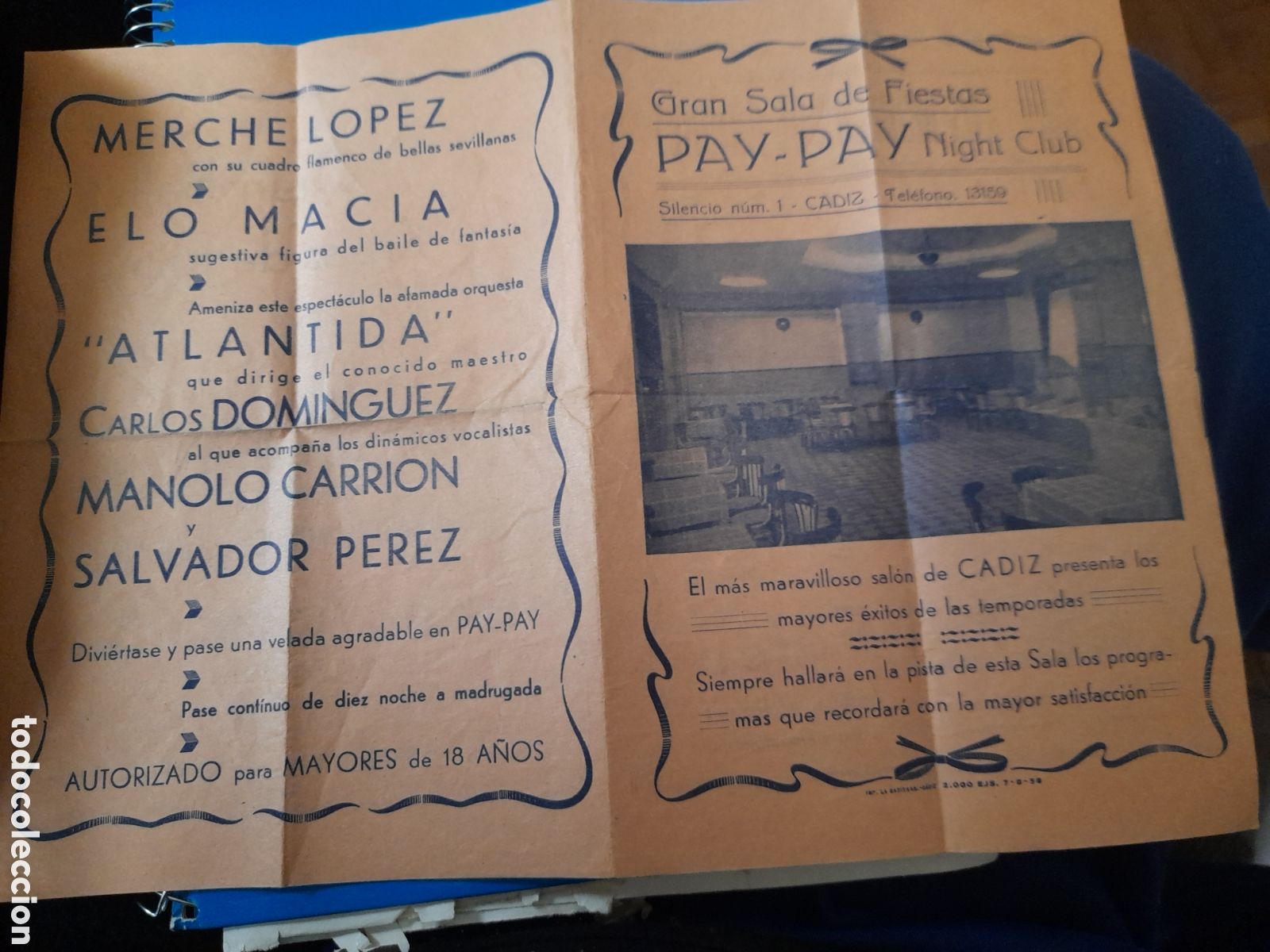 Collezionismo: Antiguo programa, Gran sala de Fiestas, Pay-Pay, C&aacute;diz 1958