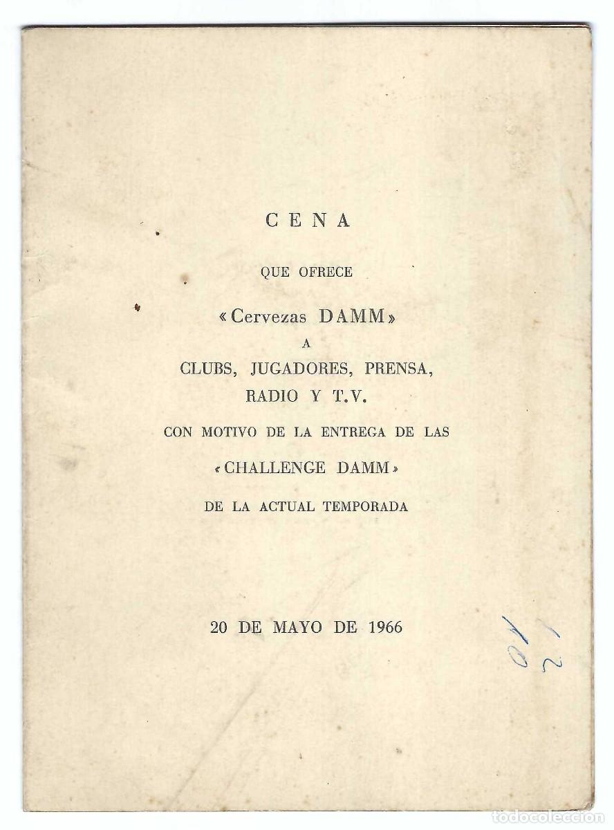 Coleccionismo: MEN&Uacute;- CENA QUE OFRECE CERVEZAS DAMM A CLUBS, JUGADORES, PRENSA, RADIO Y TV. CHALLENGE. 1966