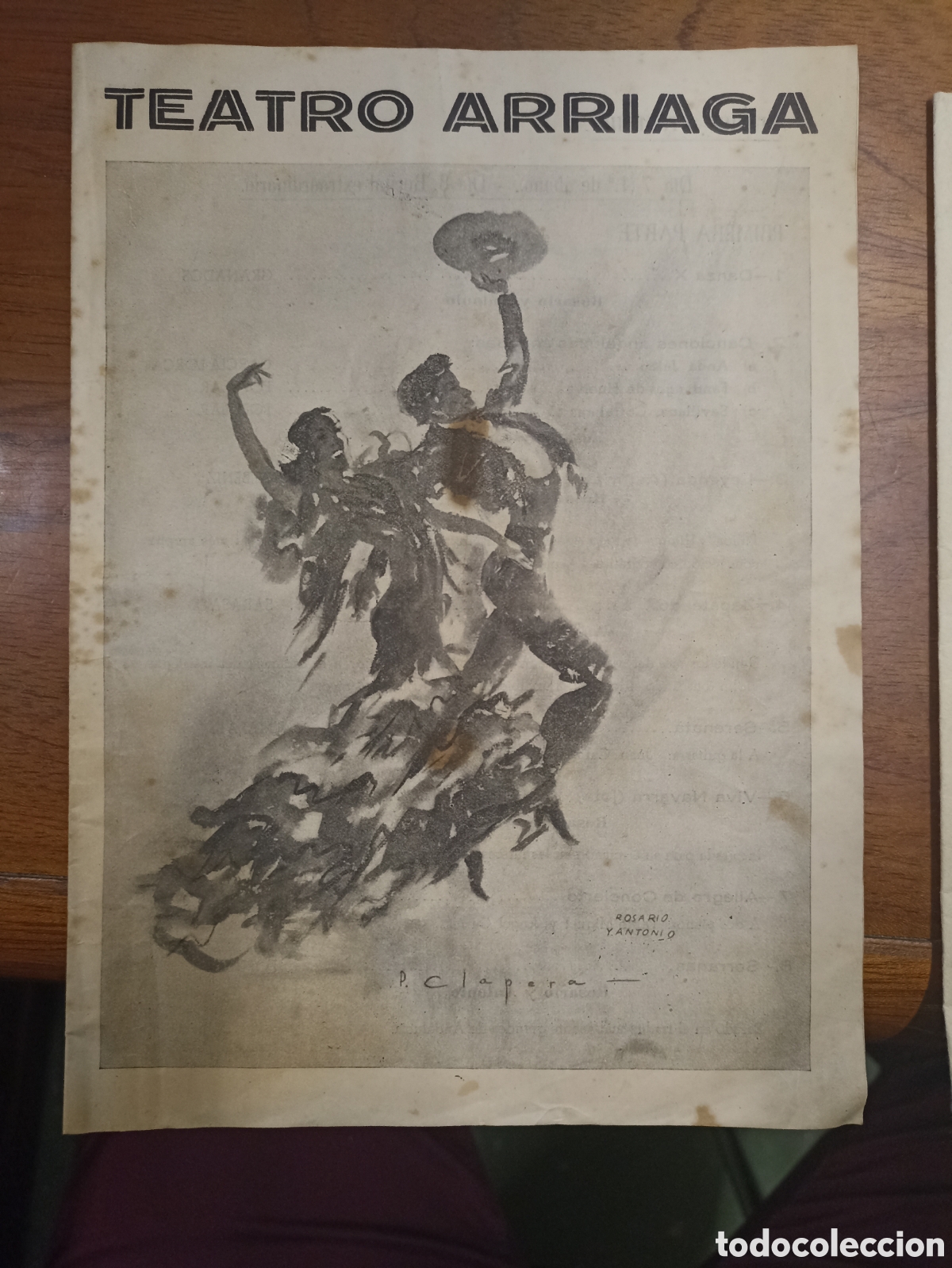 Coleccionismo: Programa teatro Arriaga Rosario y Antonio setiembre de 1951