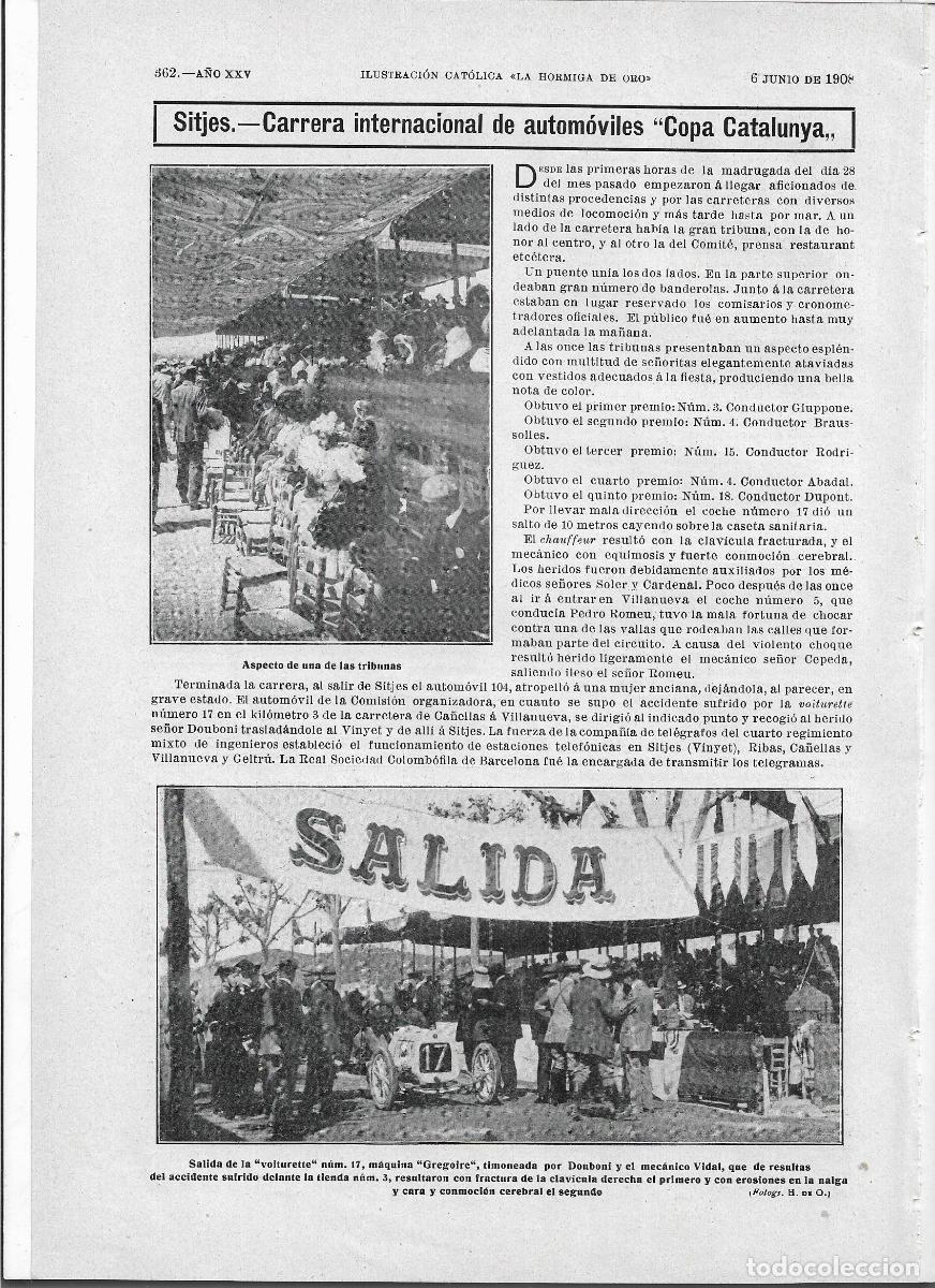 Collecting paper: &Ntilde;O 1908 RECORTE PRENSA AUTOMOVILISMO COCHE SITGES CARRERA INTERNACIONAL COPA CATALUNYA GANADORES