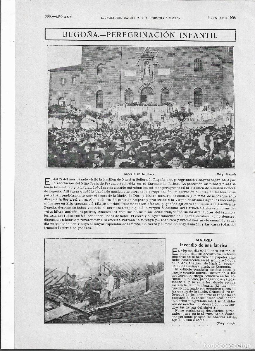 Coleccionismo: &Ntilde;O 1908 RECORTE PRENSA PEREGRINACION INFANTIL A LA BASILICA DE BEGO&Ntilde;A ASOCIACION NI&Ntilde;O JESUS DE PRAGA