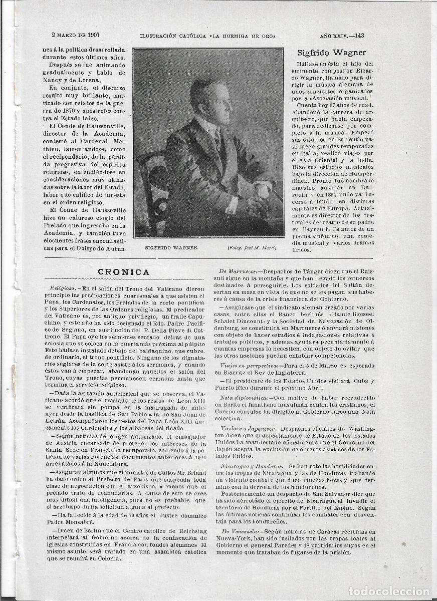 Coleccionismo: A&Ntilde;O 1907 RECORTE PRENSA MUSICA MUSICO SIGFRIDO WAGNER