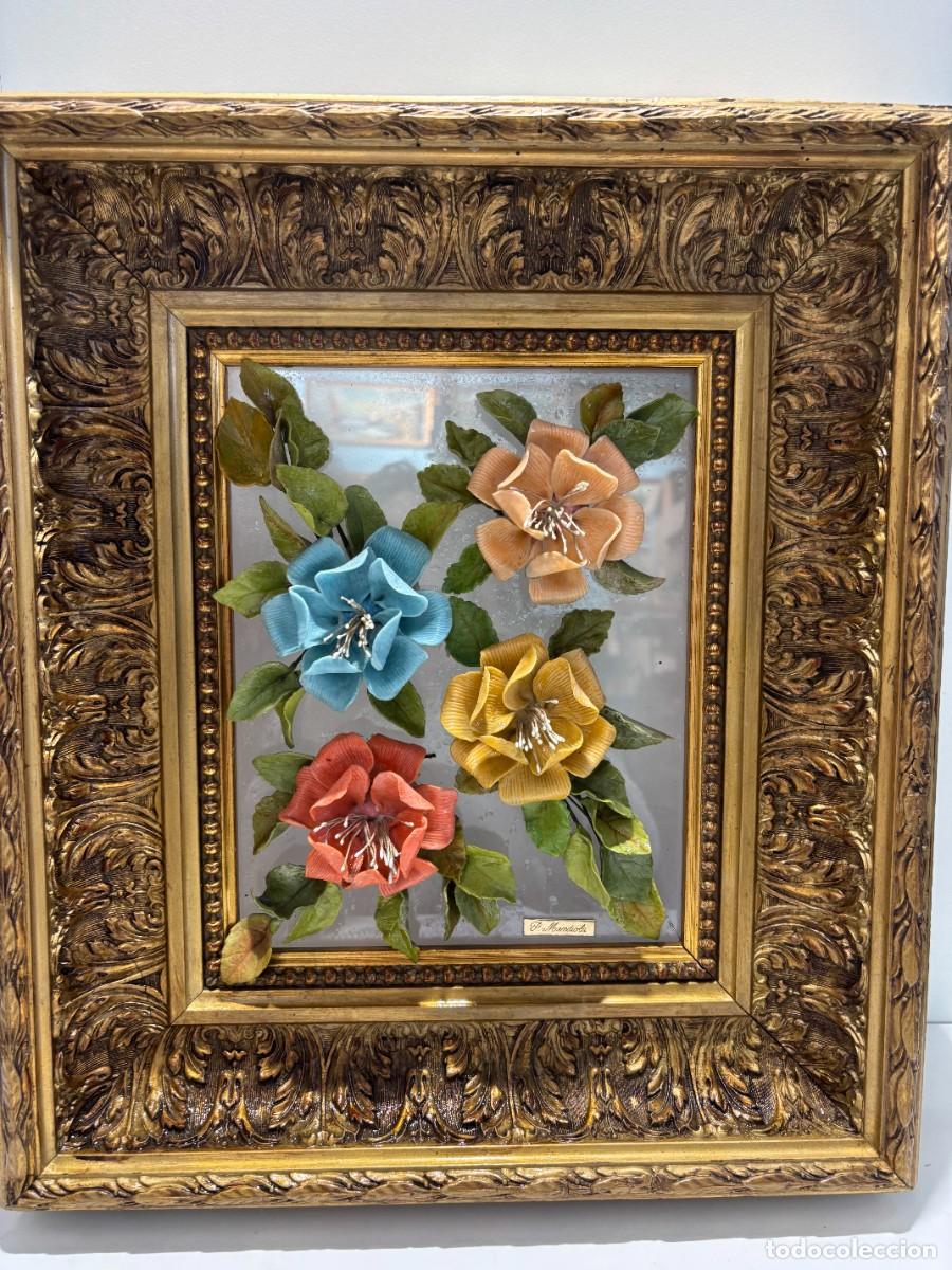 Collectionnisme: CUADRO ANTIGUO FLORES PORCELANA RELIEVE CON FIRMA