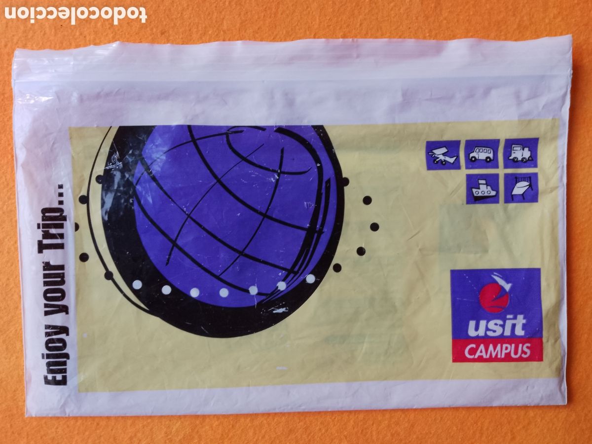 Collezionismo: USIT CAMPOS . ENJOY YOUR TRIP . BOLSA VIAJE . TICKETS AVION BUS . BOLSA ZIP . 2000S