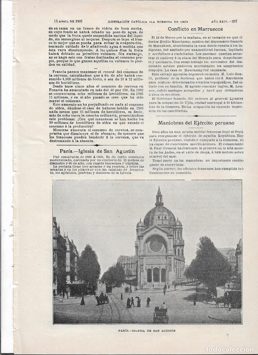 Coleccionismo: A&Ntilde;O 1907 RECORTE PRENSA FOTOS ANTIGUAS PARIS IGLESIA EGLISE SAN AGUSTIN SAINT AUGUSTIN