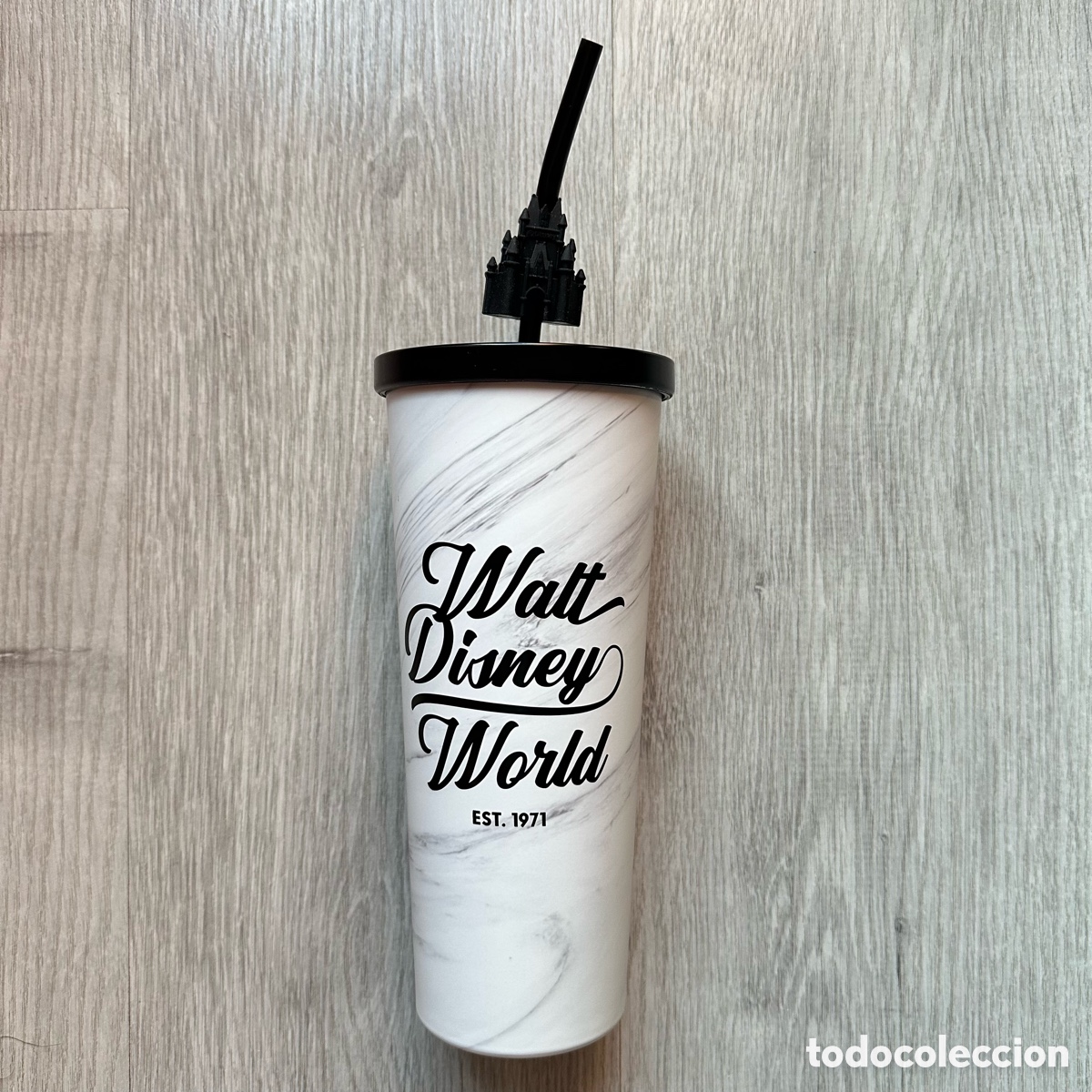Coleccionismo: Walt Disney World vaso con pajita monocrom&aacute;tico acero inoxidable.