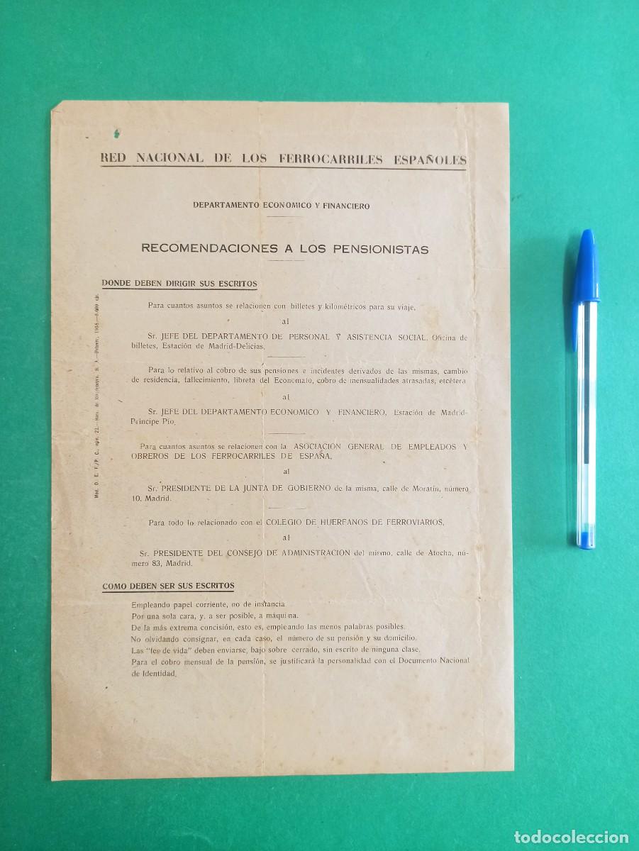 Collectionnisme: Antiguo documento 1958 Red Nacional Ferrocarriles Espa&ntilde;oles. Dep. Economico y Financiero. Tren